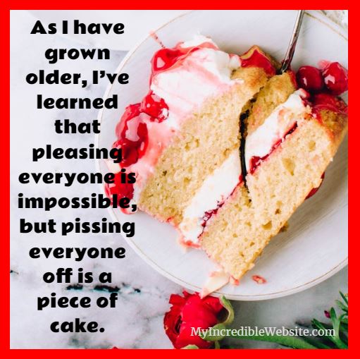The Joy of Growing Older: As I have grown older, I’ve learned that pleasing everyone is impossible, but pissing everyone off is a piece of cake.