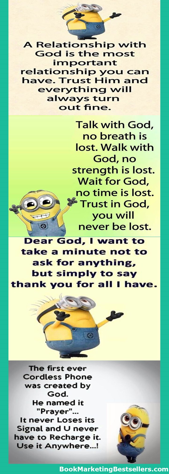 Minions and God - Here are a few Minions graphics that have been shared on Pinterest which feature God, prayer, strength, trust, and thanks.