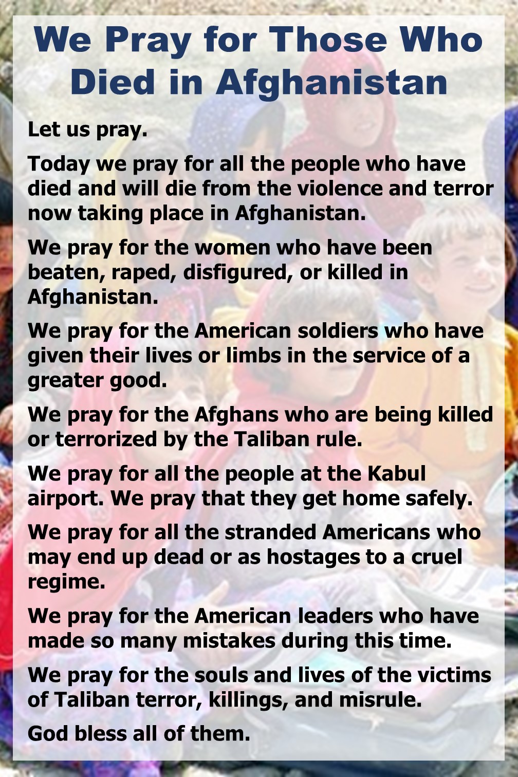 We Pray for the People of Afghanistan
