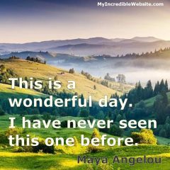 This is a wonderful day; I have never seen this one before. — Maya Angelou