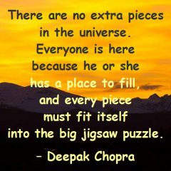 There are no extra pieces in the universe. Everyone is here because he or she has a place to fill, and every piece must fit itself into the big jigsaw puzzle. – Deepak Chopra